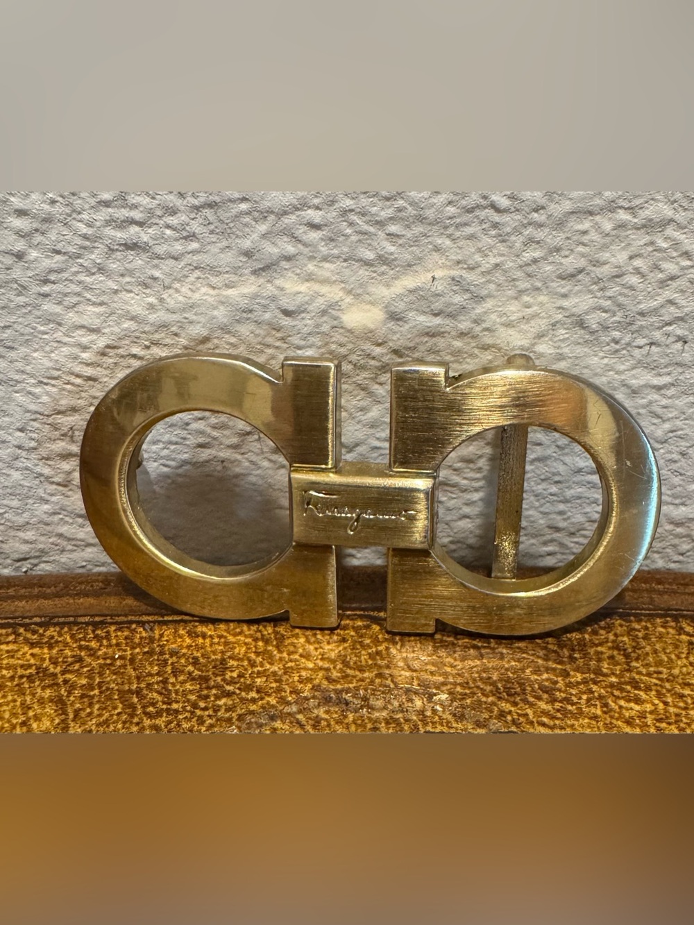 Salvatore Ferragamo Gold Double Gancini Buckle Accent